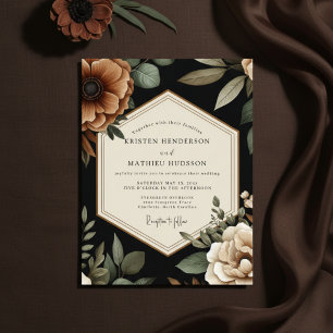 Invitation Mariage Romantique Floral Automnal Ambre