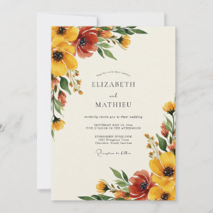 Invitation Mariage Romantique Floral Automnal Ambre