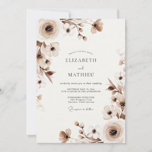 Invitation Mariage Romantique Floral Beige