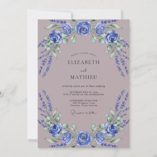 Invitation Mariage Romantique Floral Bleu Royal