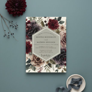 Invitation Mariage Romantique Floral Bourguignon Humeur