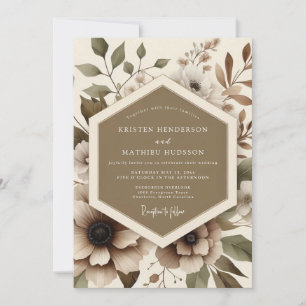 Invitation Mariage Romantique Floral Brun