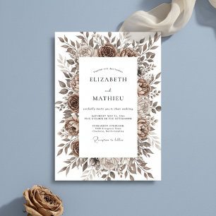 Invitation Mariage Romantique Floral Brun Coup de Pinceau