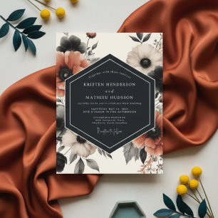 Invitation Mariage Romantique Floral Charbon Charismatique