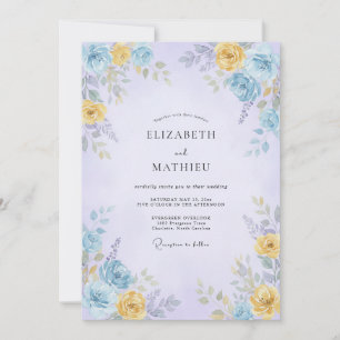 Invitation Mariage Romantique Floral Douce Pervenche