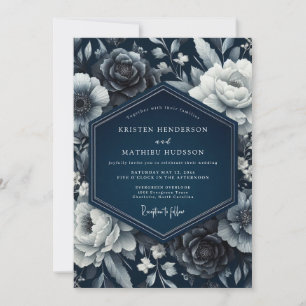 Invitation Mariage Romantique Floral Indigo