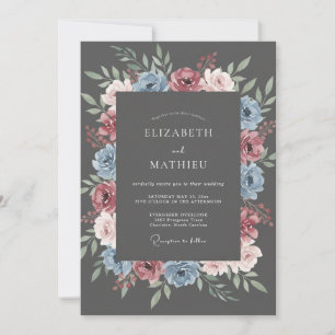 Invitation Mariage Romantique Floral Indigo Blush