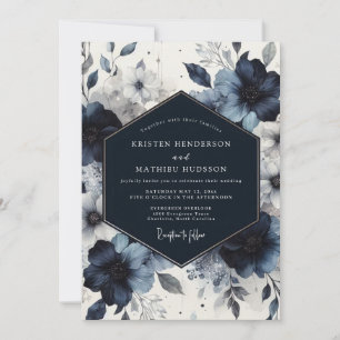 Invitation Mariage Romantique Floral Indigo Humeur