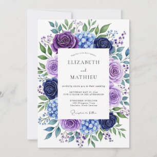 Invitation Mariage Romantique Floral Indigo Luxuriant