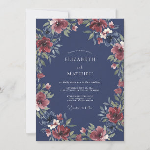 Invitation Mariage Romantique Floral Navy