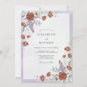 Invitation Mariage Romantique Floral Orange Brûlé