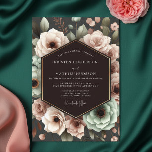 Invitation Mariage Romantique Floral Prune Profond
