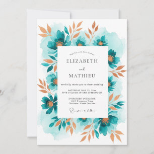 Invitation Mariage Romantique Floral Sarcelle