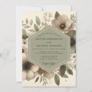 Invitation Mariage Romantique Floral Taupe en Forêt