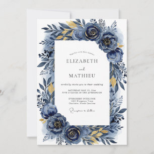 Invitation Mariage Romantique Indigo Flourish