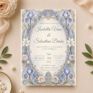 Invitation Mariage romantique Iris Art Nouveau éthéré