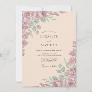 Invitation Mariage Romantique Mauve Atténué