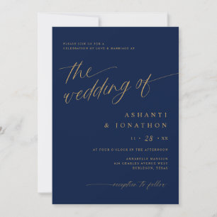 Invitation Mariage Romantique Moderne Bleu Nuit Or Tout en Un
