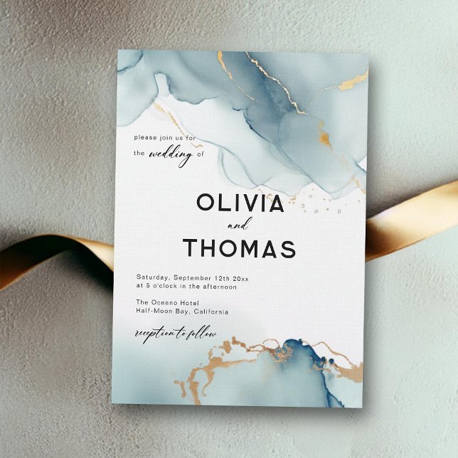 Invitation Mariage romantique moderne Dusty Blue élégant (dusty blue beach wedding invitation elegant modern romantic bohemian chic simple classy calligraphy)