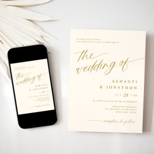 Invitation Mariage Romantique Moderne Or Ivoire Tout en Un