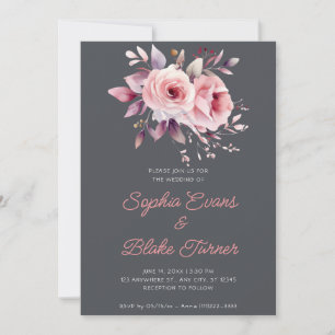 Invitation Mariage Romantique Moderne Roses Roses Grises Grap