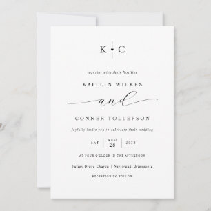 Invitation Mariage Romantique Monogramme Cœur Simple Minimali