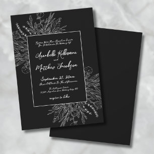 Invitation Mariage Romantique Noir Blanc Botanique Élégant
