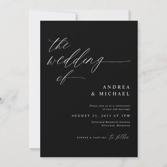 Invitation Mariage romantique noir moderne (Devant)