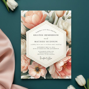 Invitation Mariage Romantique Opulent à Fleurs de Pêche