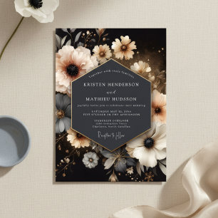 Invitation Mariage Romantique Opulent Floral Charbon
