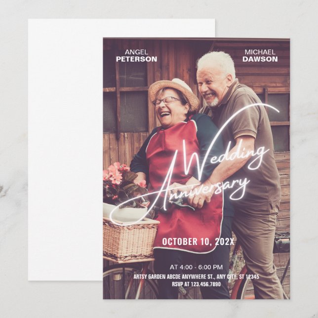 Invitation Mariage romantique photo Anniversaire (Devant / Derrière)