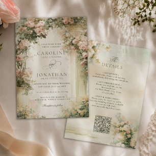 Invitation Mariage romantique Régence de jardin français QR c