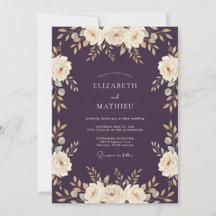 Invitation Mariage Romantique Riche Aubergine