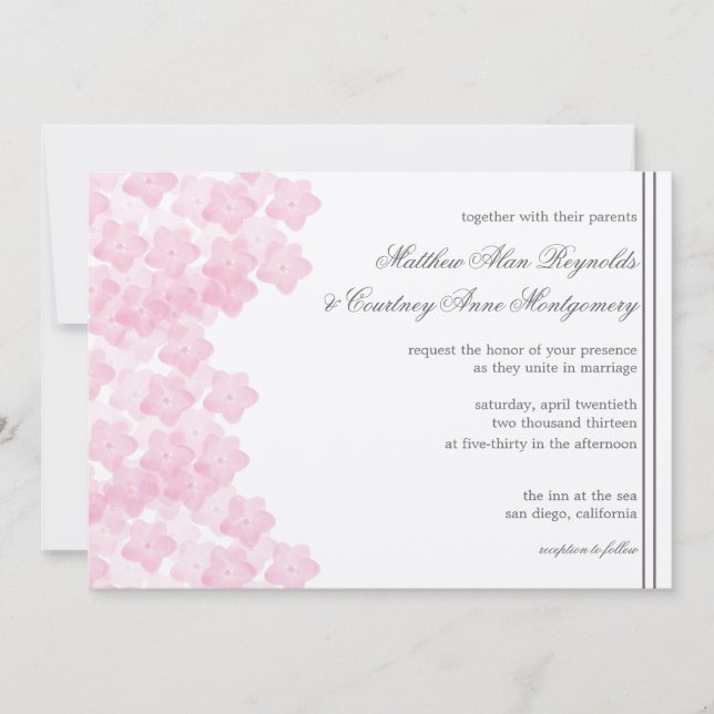 Invitation Mariage romantique rose Hydrangea Aquarelle Invite (Devant)
