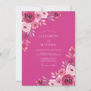 Invitation Mariage Romantique Rose Luxuriante Magenta