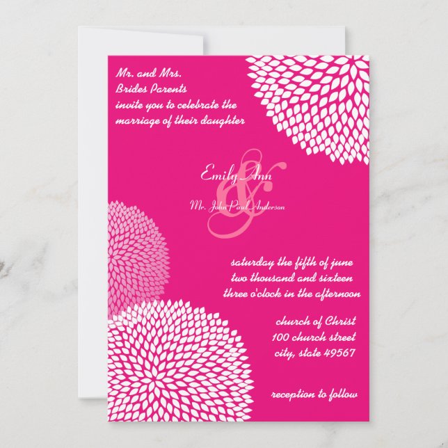 Invitation Mariage romantique rose moderne floral invite (Devant)