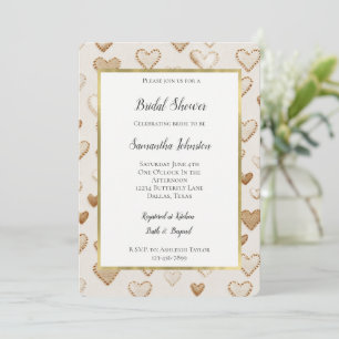 Invitation Mariage Romantique Rustique Crème Brun Coeurs