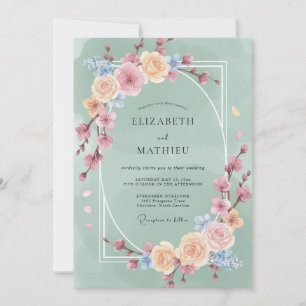 Invitation Mariage Romantique sous l'Arche de Fleurs de Menth