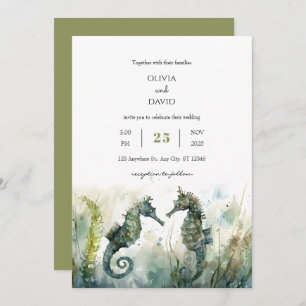 Invitation Mariage romantique sous-marin Seahorse Couple Beac