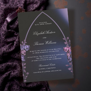 Invitation Mariage Romantique sous une Arche Gothique Violet