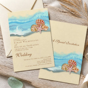 Invitation Mariage romantique sur la plage avec vague océaniq