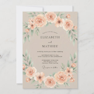Invitation Mariage Romantique Taupe Élégant