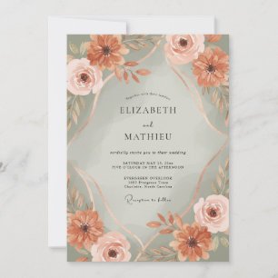 Invitation Mariage Romantique Terre Cuite en Fleur