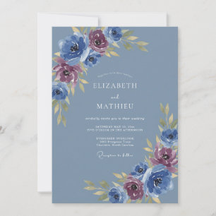 Invitation Mariage Romantique Tourbillon Rose Bleue