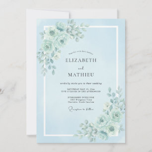 Invitation Mariage Romantique Tranquille Bleu Poudre