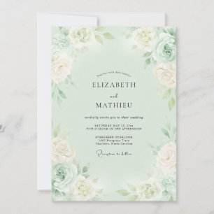 Invitation Mariage Romantique Vert Menthe Fleurissant