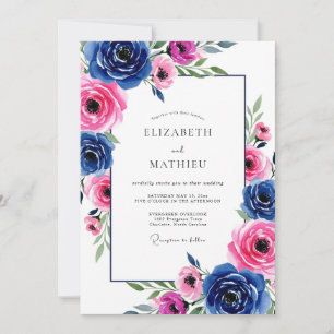 Invitation Mariage Romantique Vibrant Bleu Royal