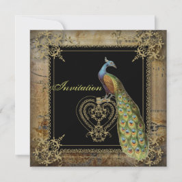Invitation mariage romantique vintage turquoise sarcelle paon