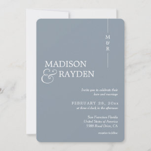 Invitation Mariage Rond Photo Monogramme Bleu Poussiéreux Mod