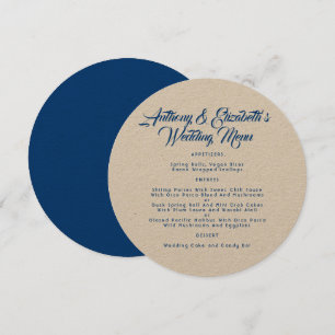 Invitation Mariage ronde Menu Modèle Marine Kraft Papier